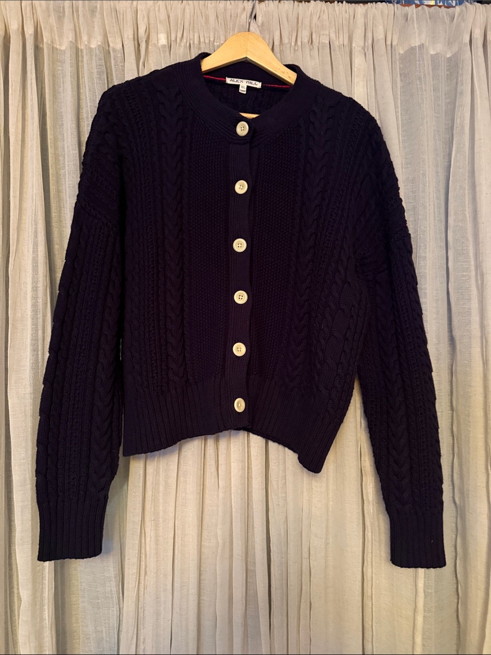 Alex Mill Navy Cable-Knit Button-Up Cardigan